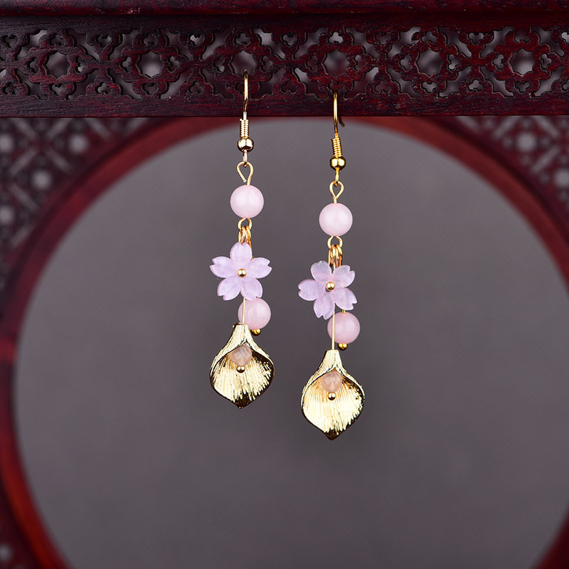 Vintage Item - Rosa natural jade flor brincos presentes
