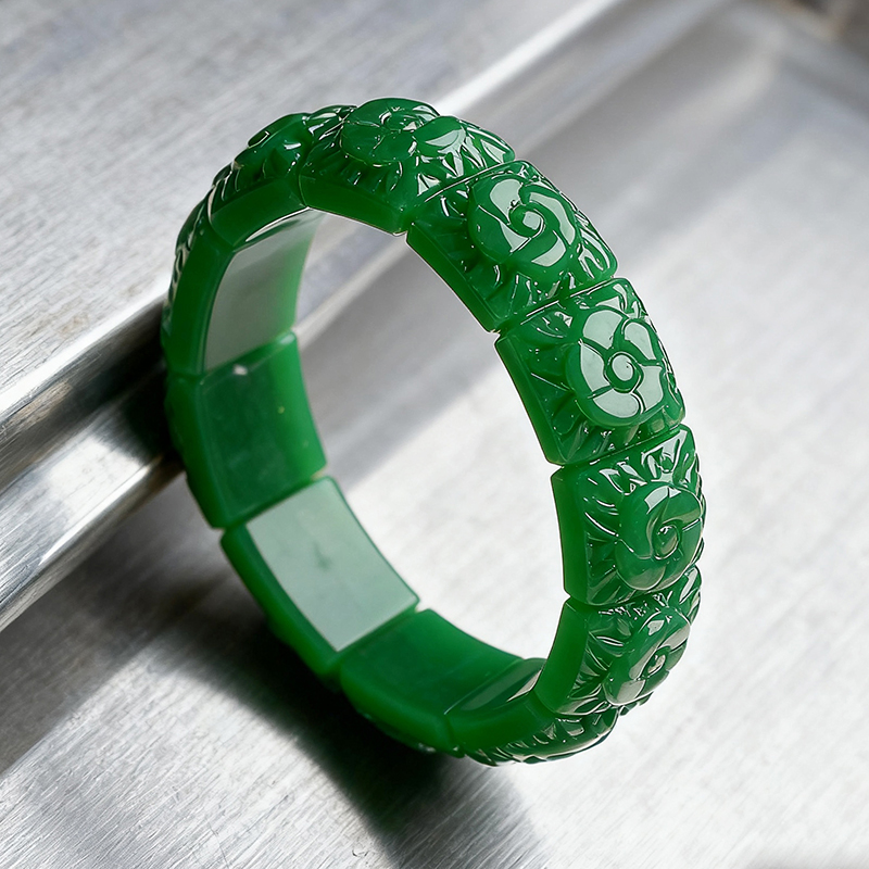 Vintage Item - Real jade flor pulseira pulseira designer
