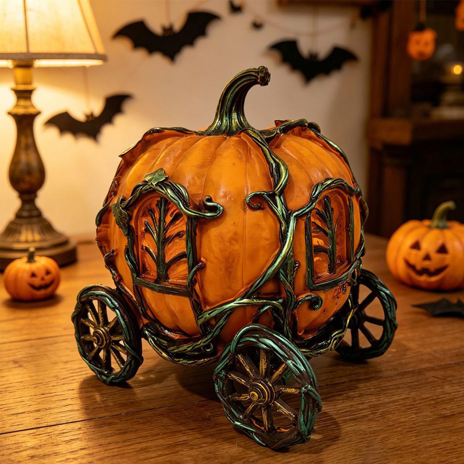 Vintage Fairy Figurines Collectible - Decoração de Abóbora de Halloween: Carruagem