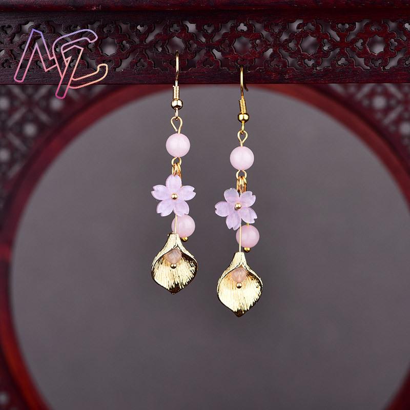 Rosa natural jade flor brincos - Vintage Item avaliação e preço