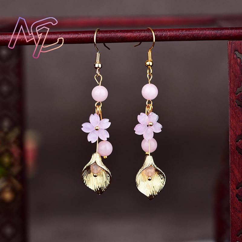 Rosa natural jade flor brincos - Vintage Item avaliação e preço